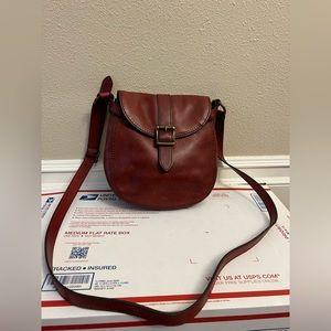 FOSSIL Burgundy Leather Flap Crossbody Shoulder Purse Bag Cute